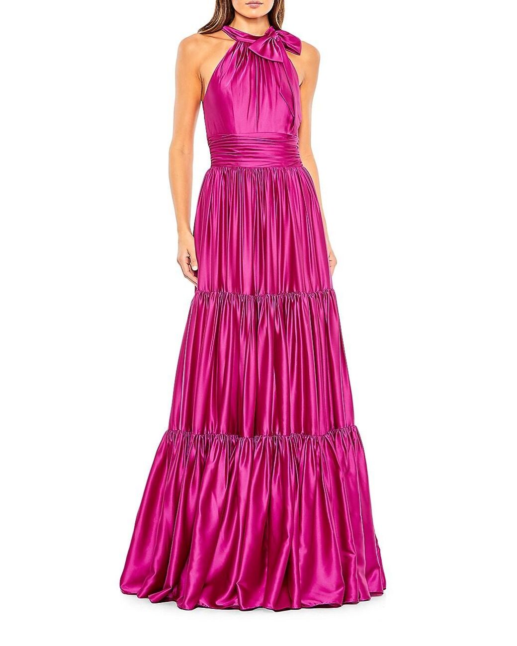 Mac Duggal Chiffon Tiered Bow Neck Gown in Fuchsia (Pink) | Lyst