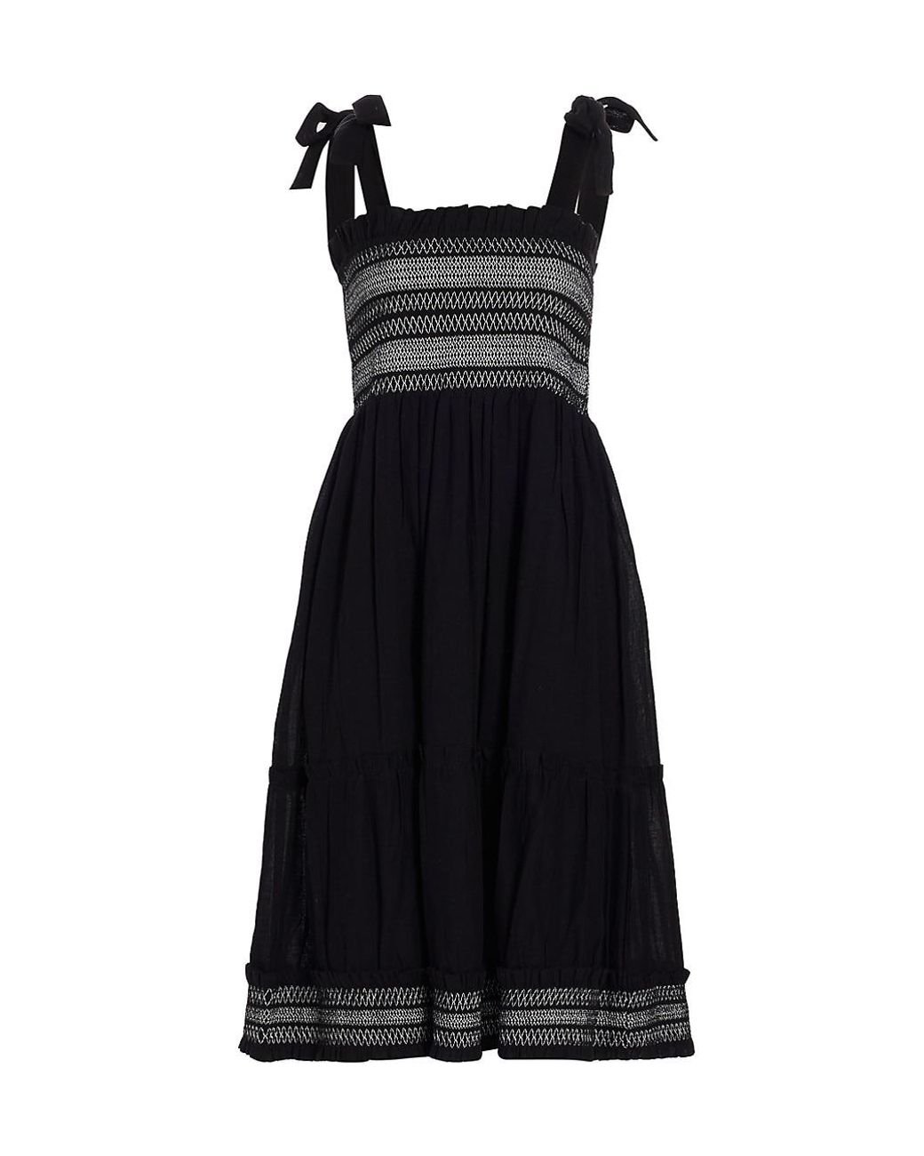 Elie Tahari Smocked Cotton Gauze Midi-dress in Black | Lyst