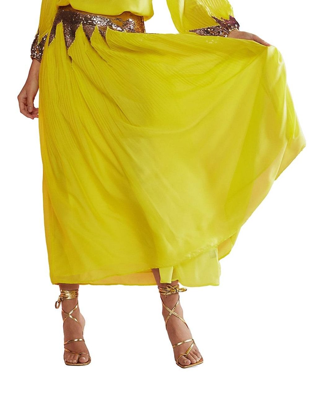 Cynthia Rowley Starburst Sequin-embellished Silk Maxi Skirt in Yellow ...