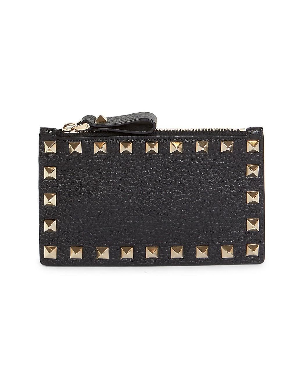 Valentino Leather Rockstud Calfskin Cardholder With Zipper in Black - Save  7% - Lyst