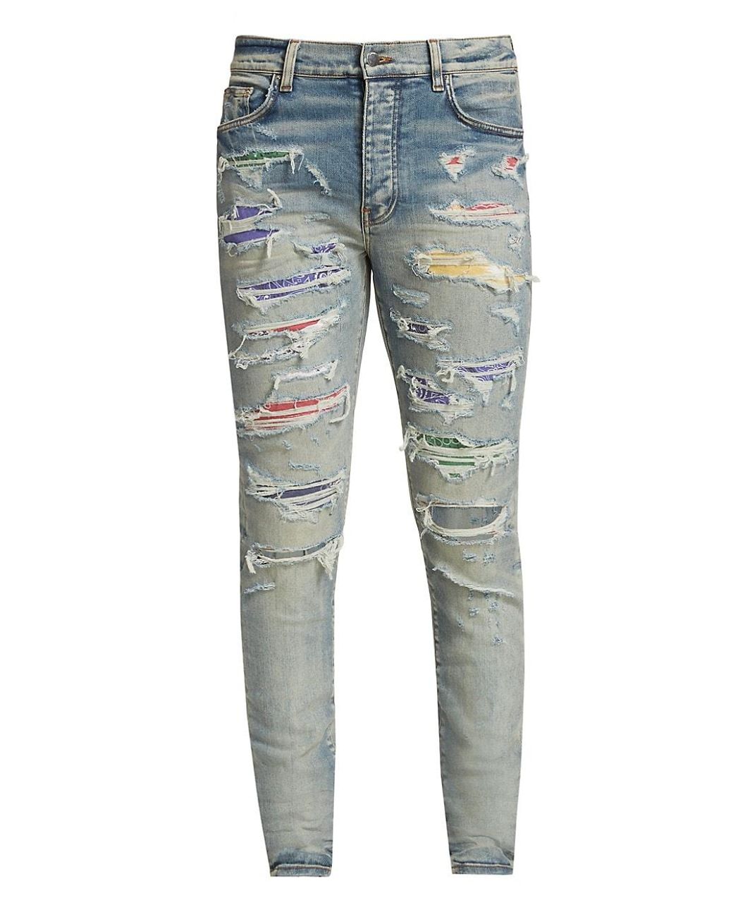 Amiri Rainbow Patch Distressed Jeans in Blue for Men | Lyst