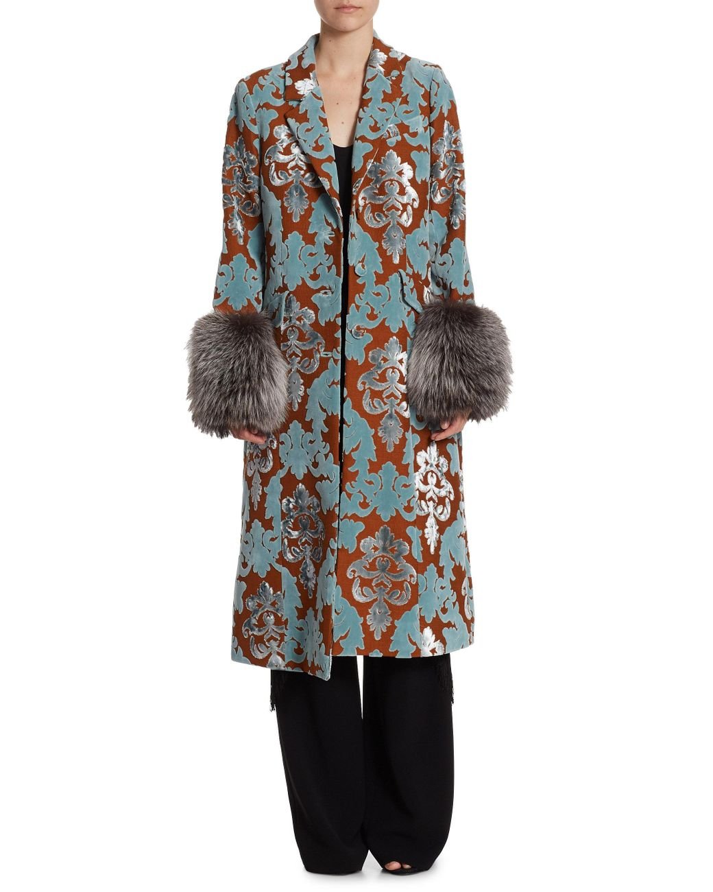Cinq À Sept Ember Fox Fur & Brocade Coat | Lyst