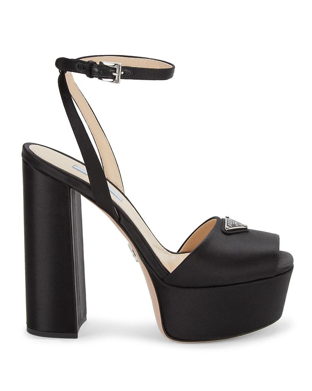 Prada Logo Satin Platform Ankle-strap Sandals in Nero (Black) | Lyst