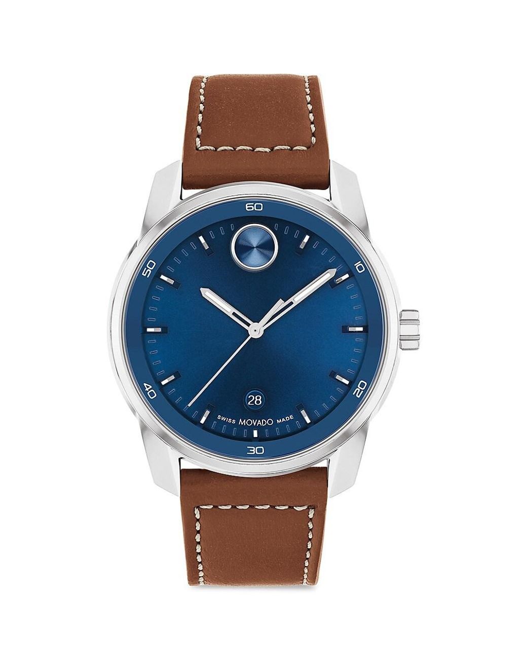Movado 42mm Bold Verso Stainless Steel Leather Watch in Blue for Men Lyst