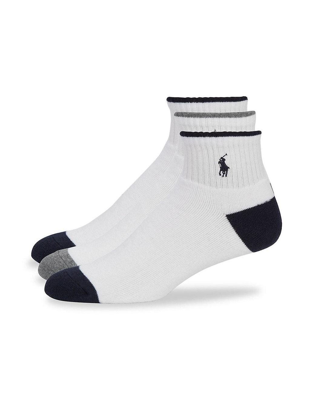 Polo Ralph Lauren Cotton Tipped Quarter 3pack Ankle Sock Set in White