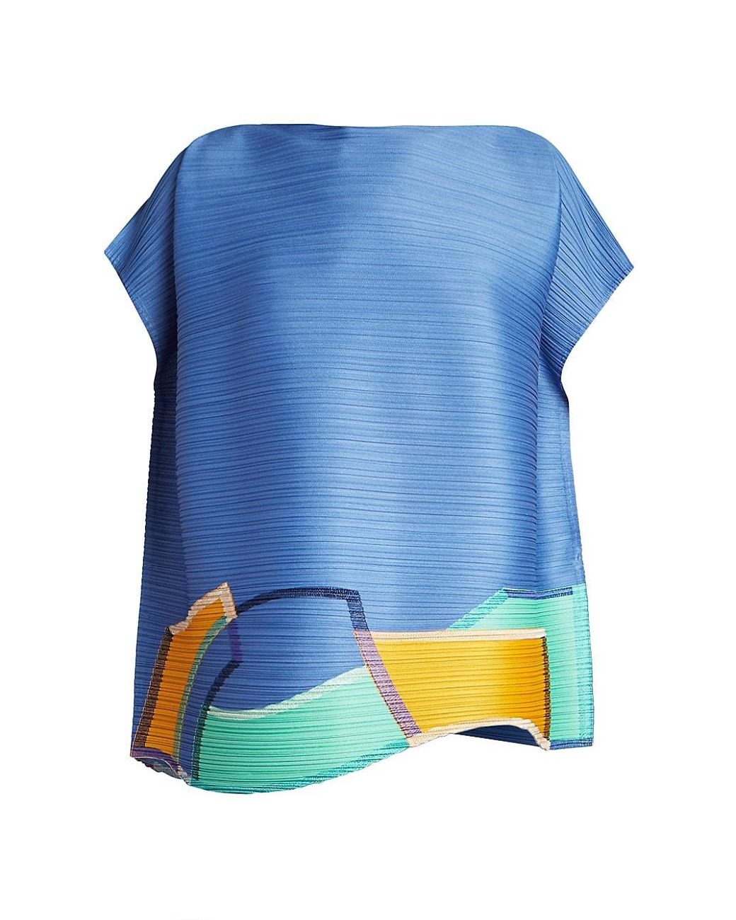 Pleats Please Issey Miyake Coast Boxy Boat-neck Top in Blue | Lyst