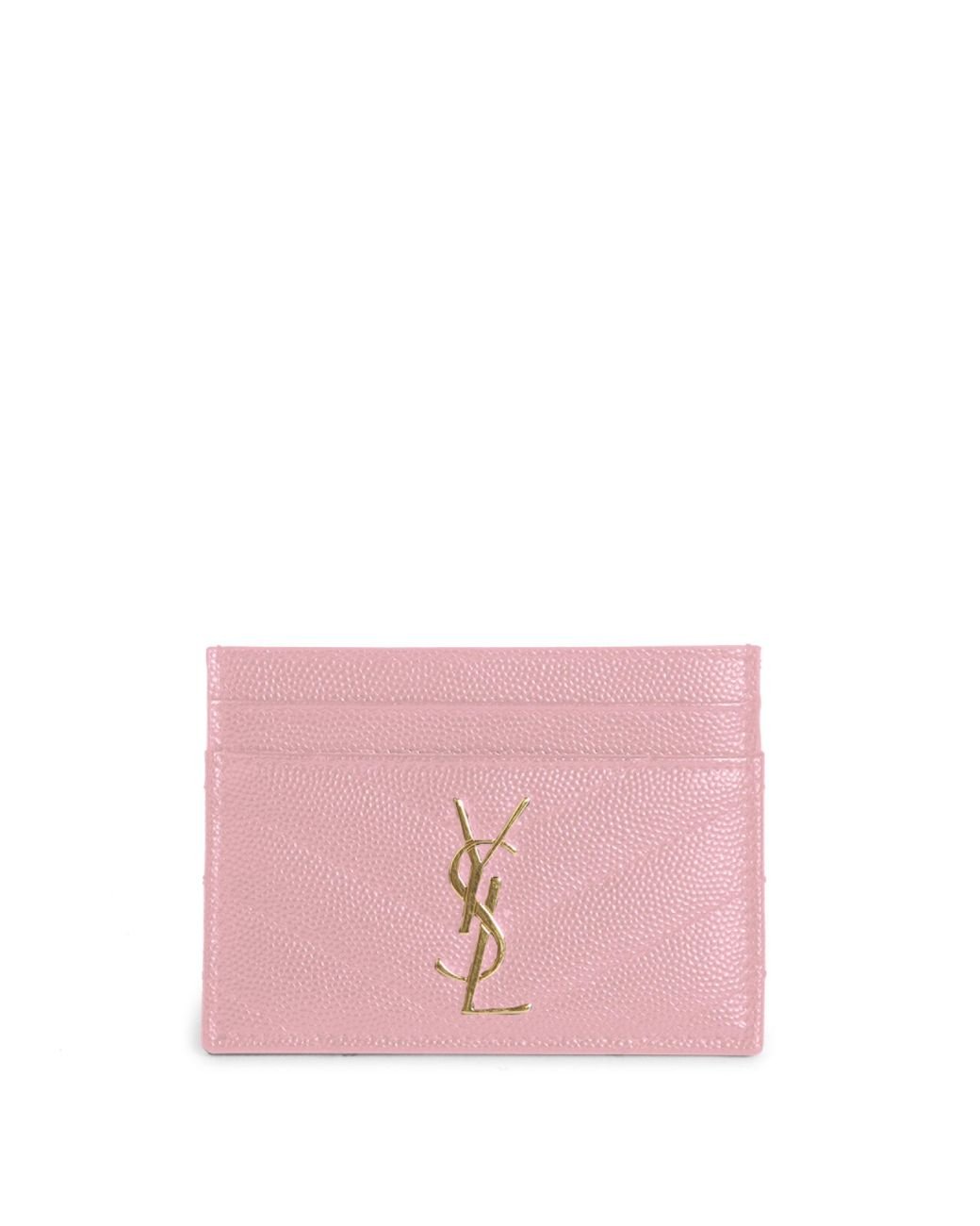 Saint Laurent Monogram Matelassé Leather Card Case in Pink
