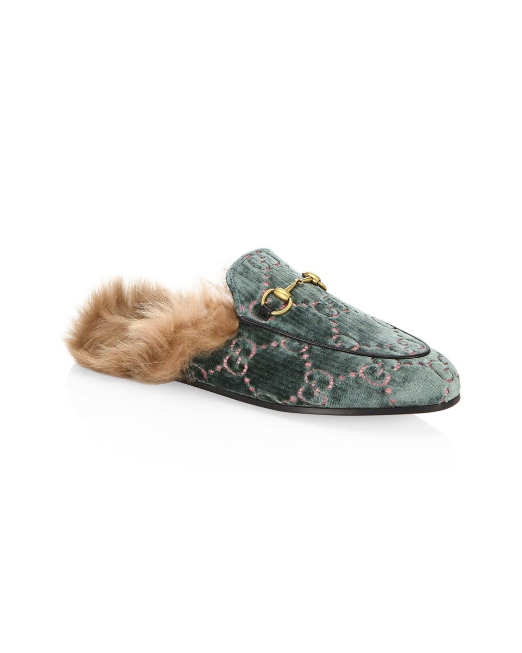 Gucci Women's Princetown Fur-lined GG Slipper - Natural in Green | Lyst