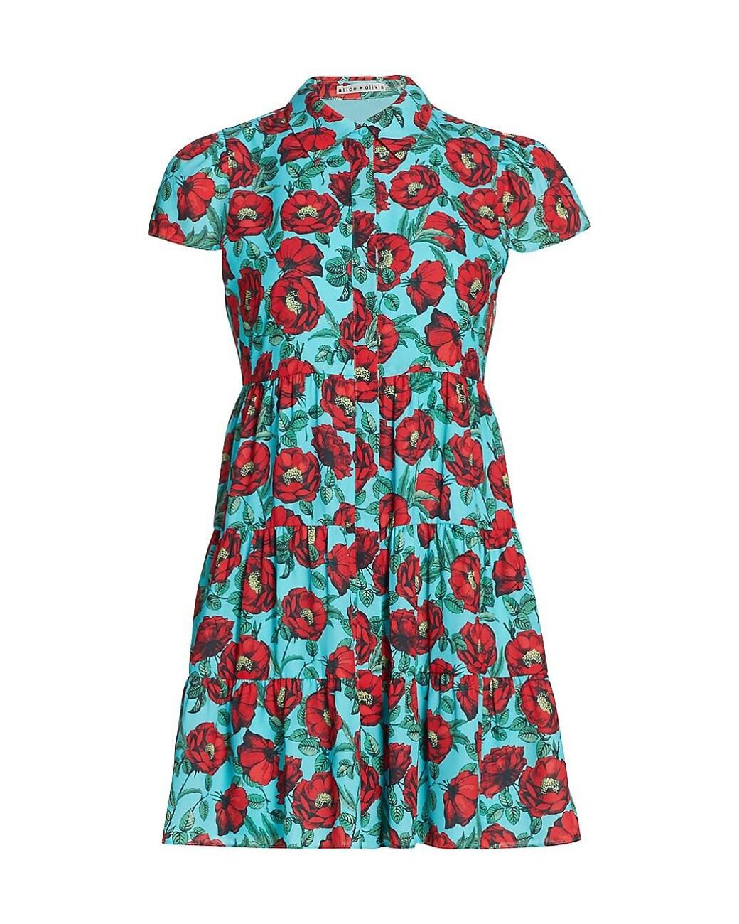 Alice + Olivia Meeko Tiered Floral Shirtdress in Blue Lyst