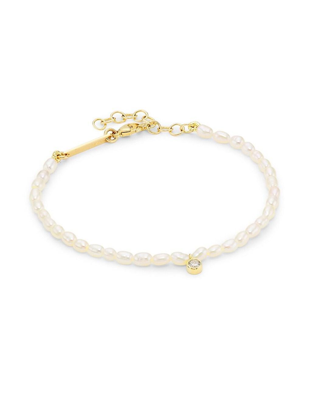 Zoe Chicco White Pearls 14k Gold, Diamond & 3mm Pearl Bead Bracelet | Lyst