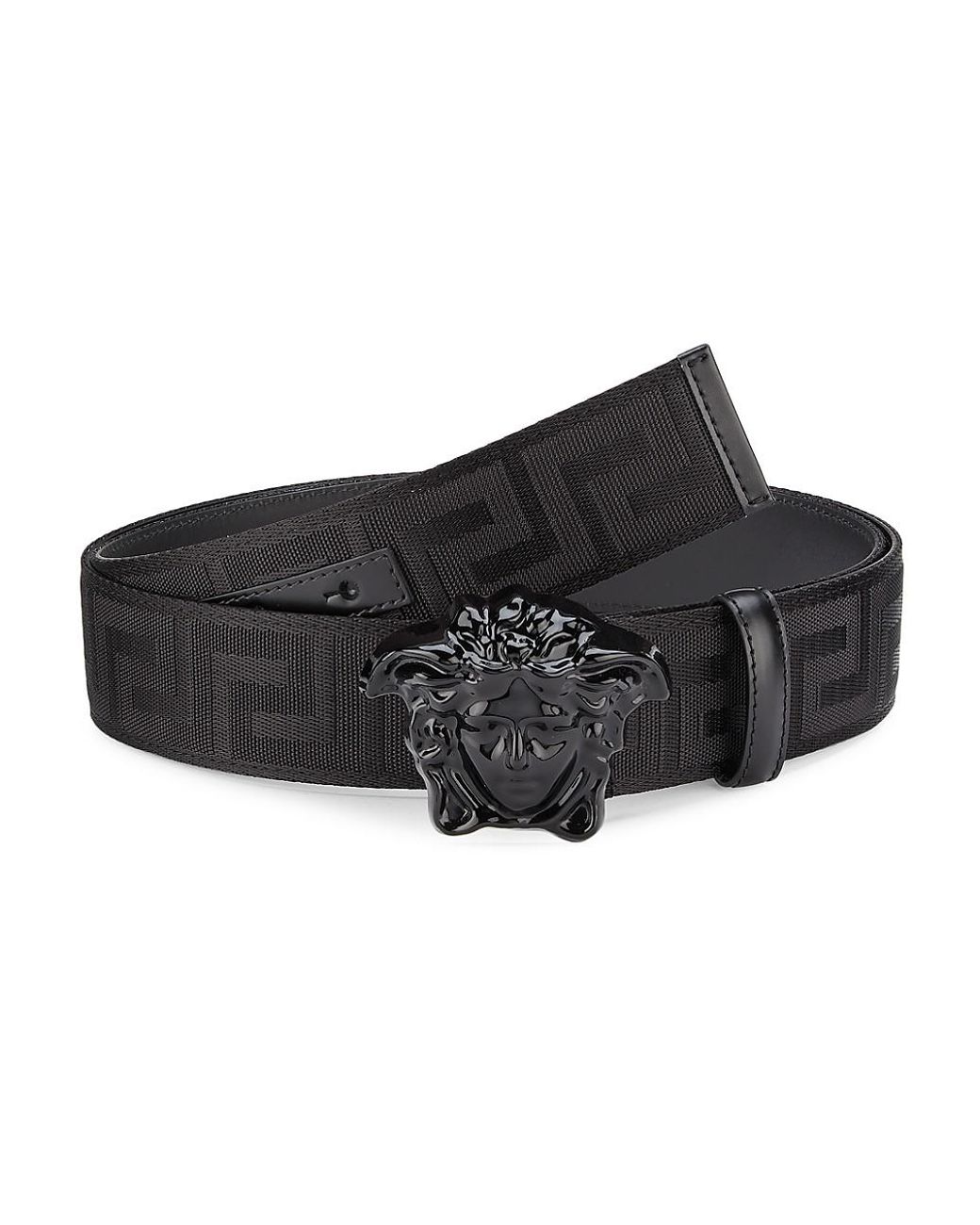 Versace Men's Medusa-buckle Logo Belt - Black Gray Ruthenium - Size 52 - Fall Sale