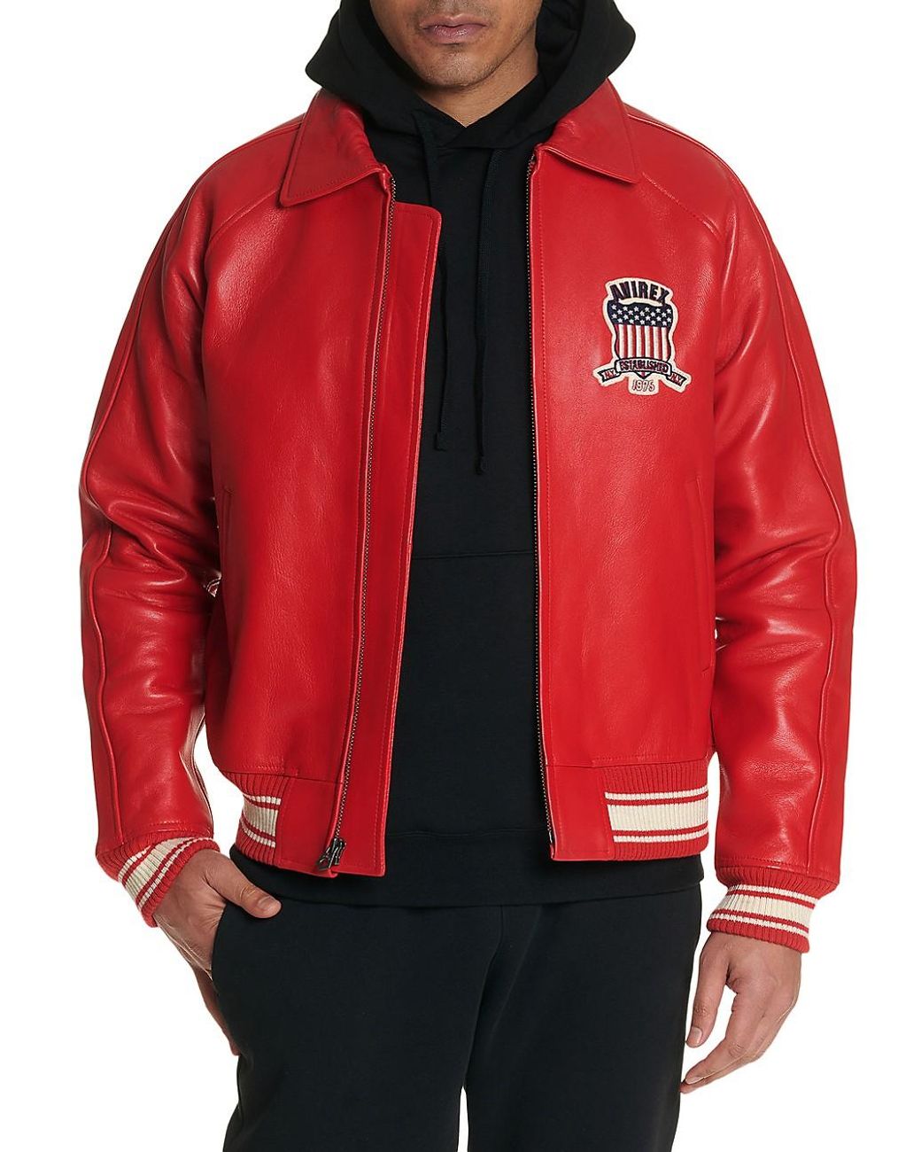 Avirex Icon Leather Jacket in Red for Men | Lyst