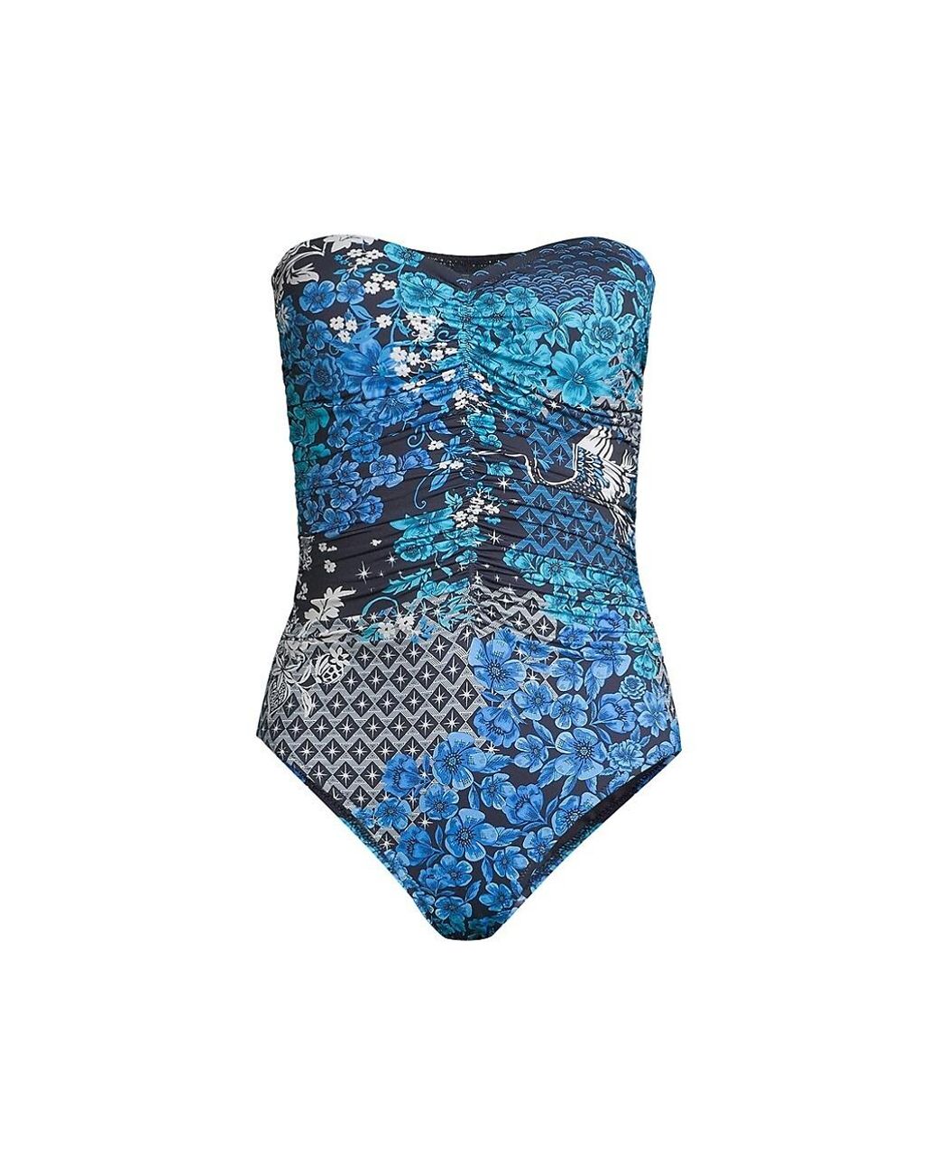 Johnny Was Floral One-piece Ruched Swimsuit in Blue | Lyst