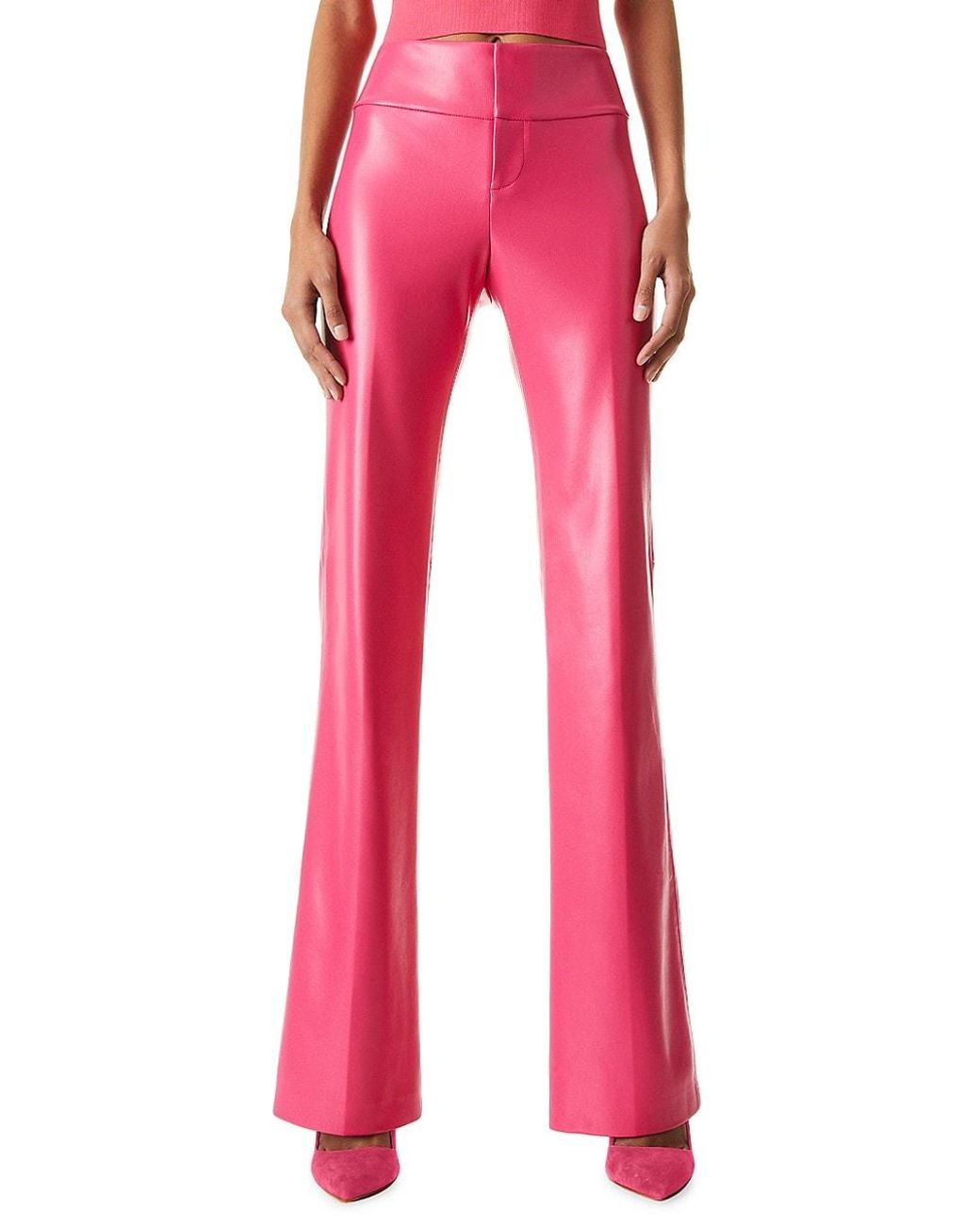 Alice + Olivia Marshall Faux Leather Flare Pants in Pink | Lyst