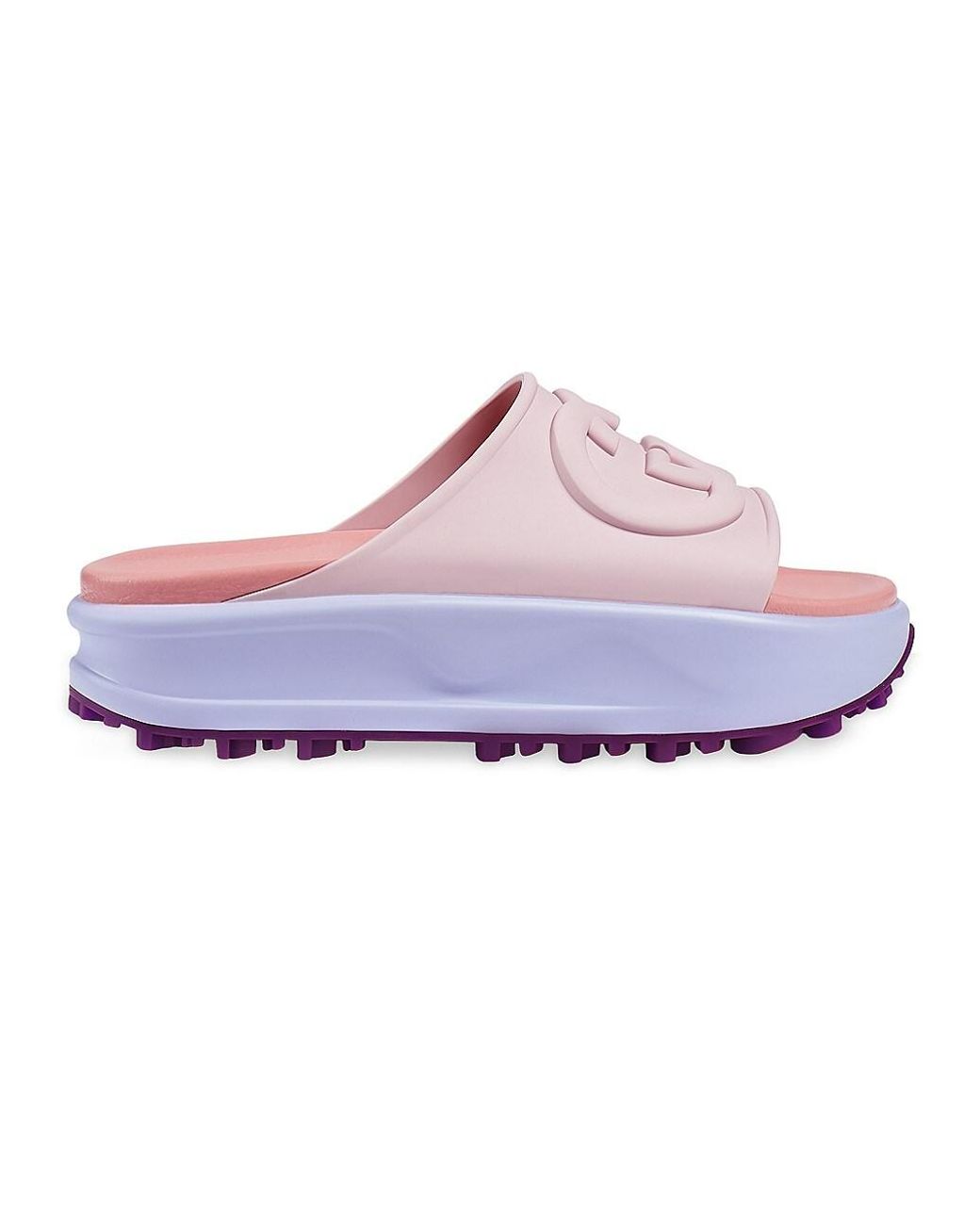 Gucci Rubber Miami Embossed Platform Slides in Pink Lyst