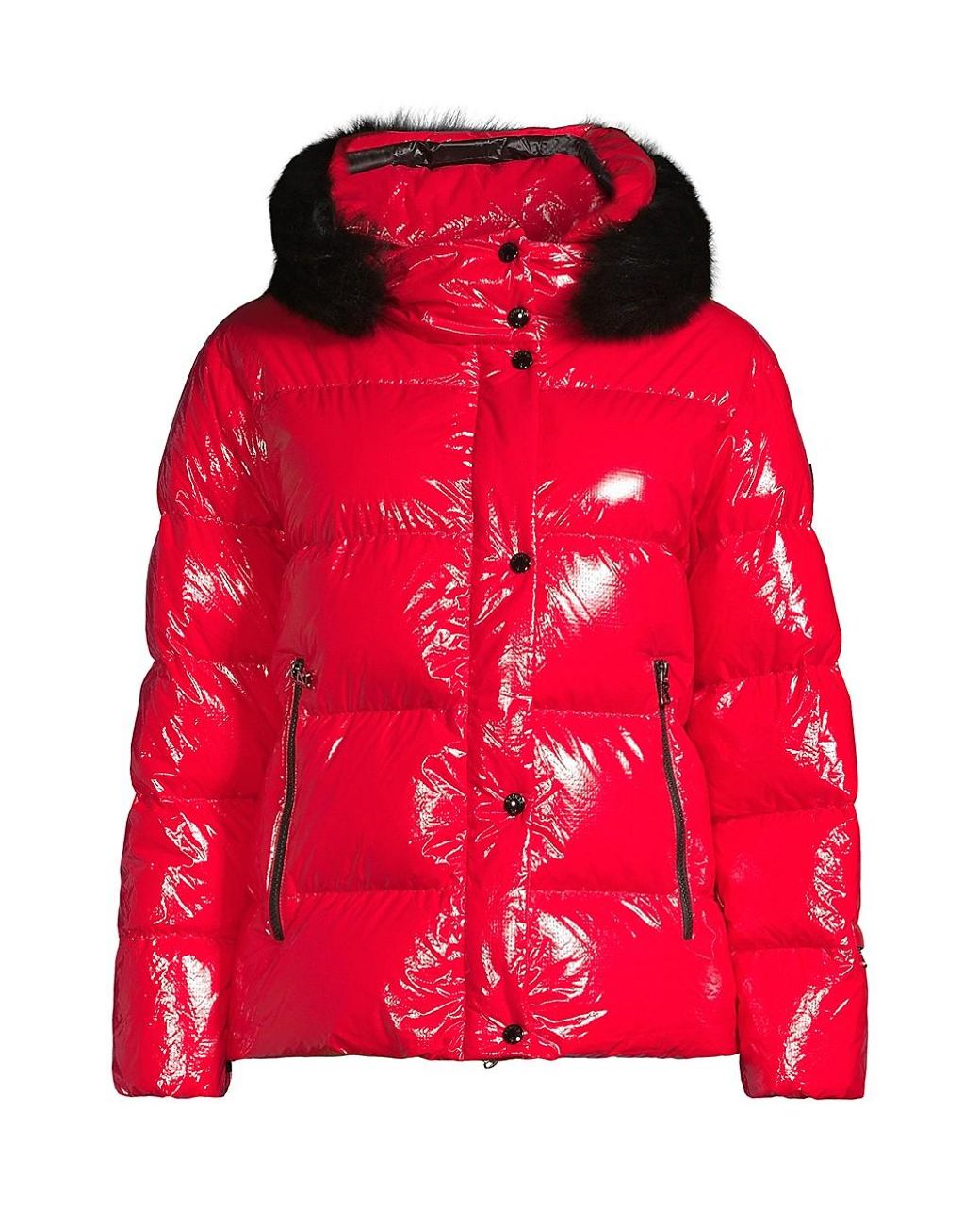Bogner Evelia Lamb Fur-trim Down Puffer Coat in Red | Lyst