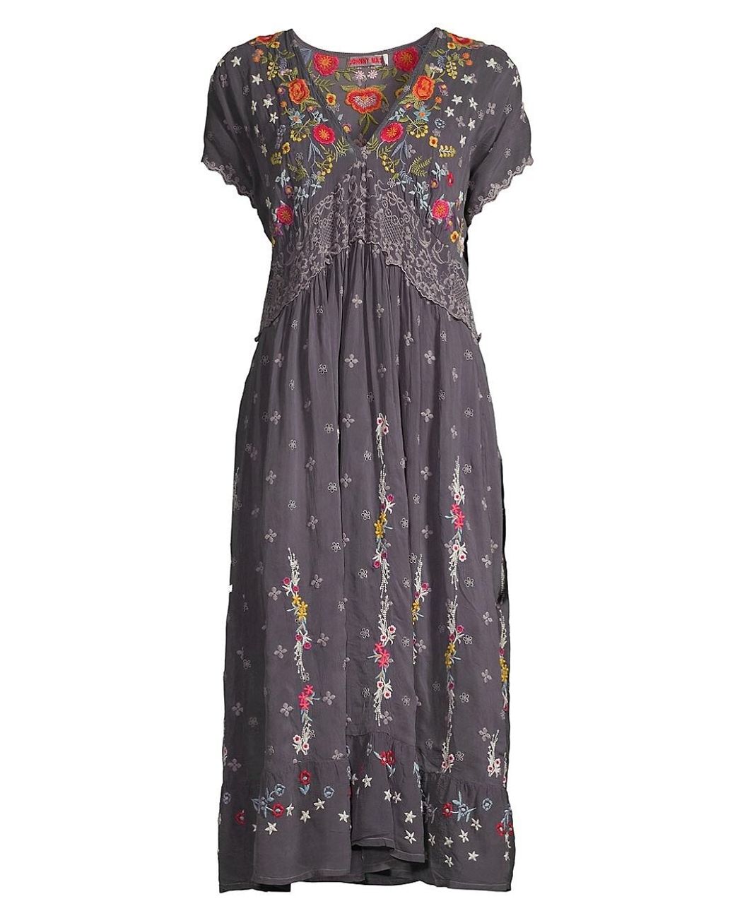 Johnny Was Sabine Embroidered Midi Dress Lyst
