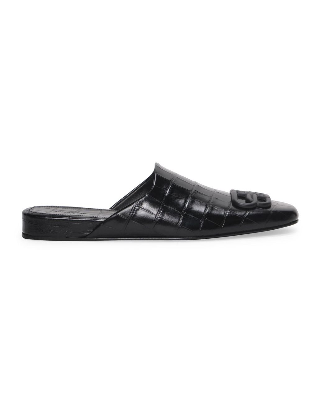Balenciaga Cosy Bb Croc-embossed Leather Mules in Black - Lyst