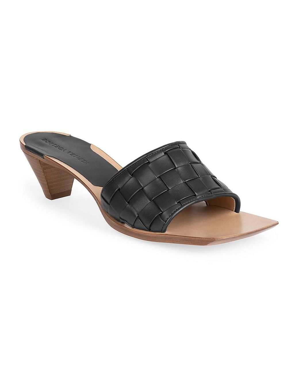 Bottega Veneta Leather Women's Woven Kitten - Heel Slide Sandals in Nero (Black) - Save 26% - Lyst
