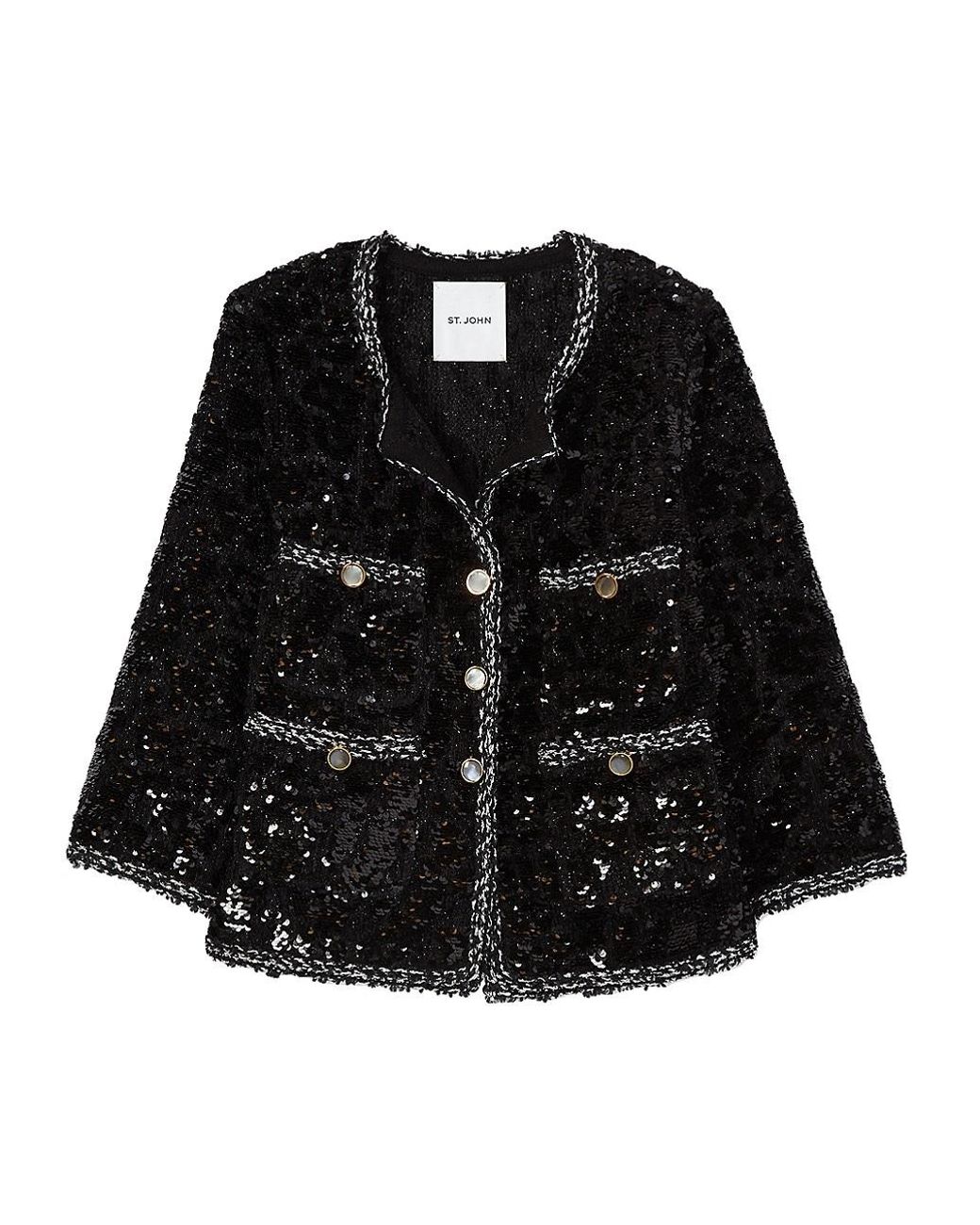 St. John Sequined Cropped Tweed Jacket in Black Lyst