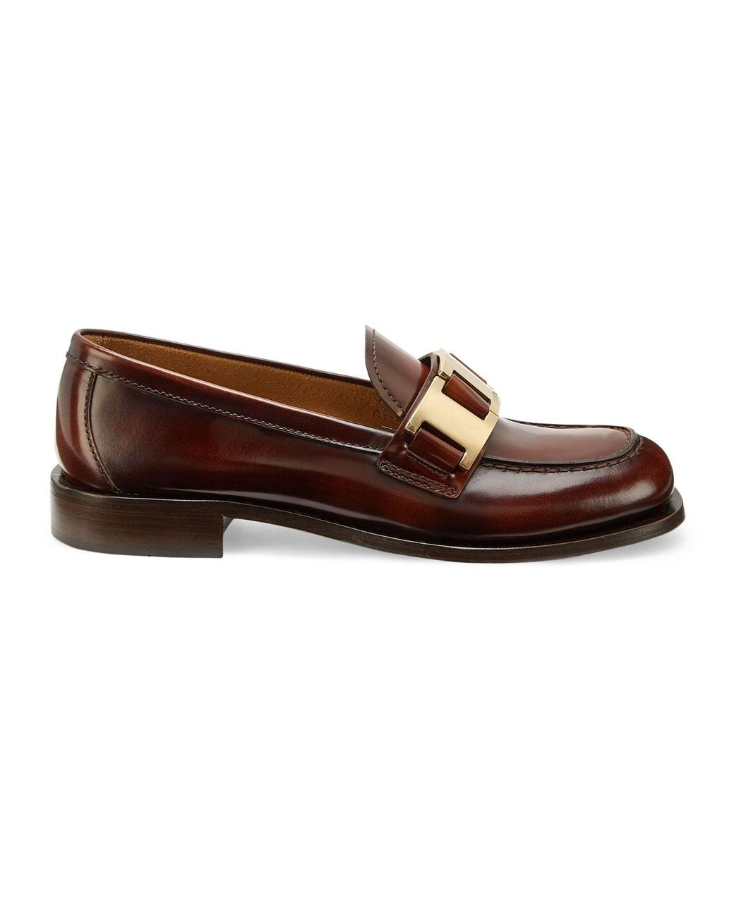 prada block heel leather loafers