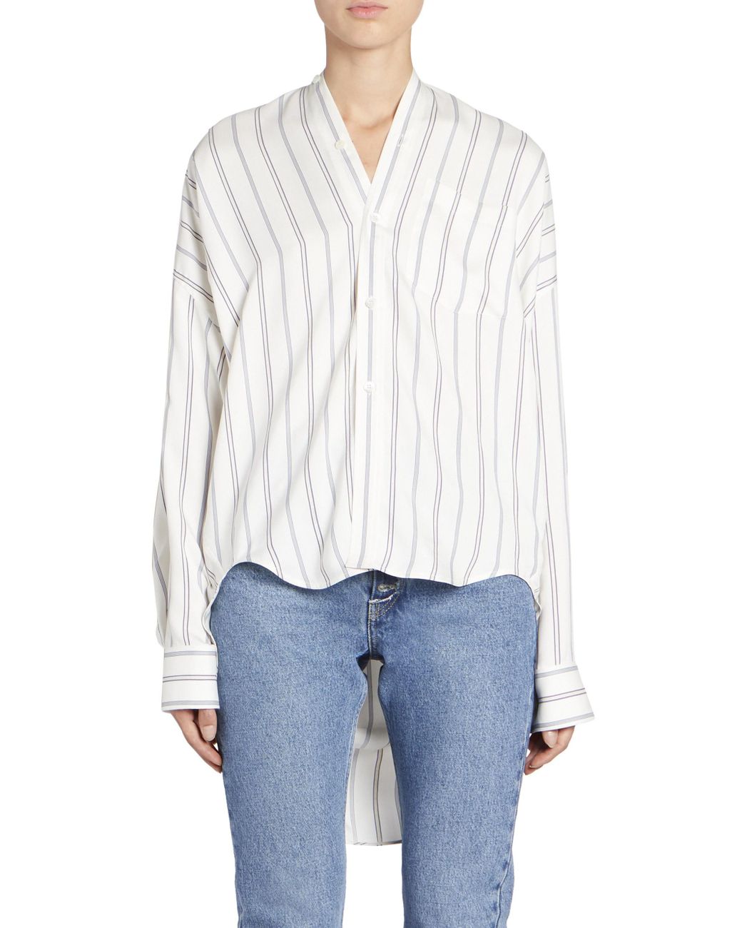 Balenciaga Striped Logo Button-down Shirt in White | Lyst