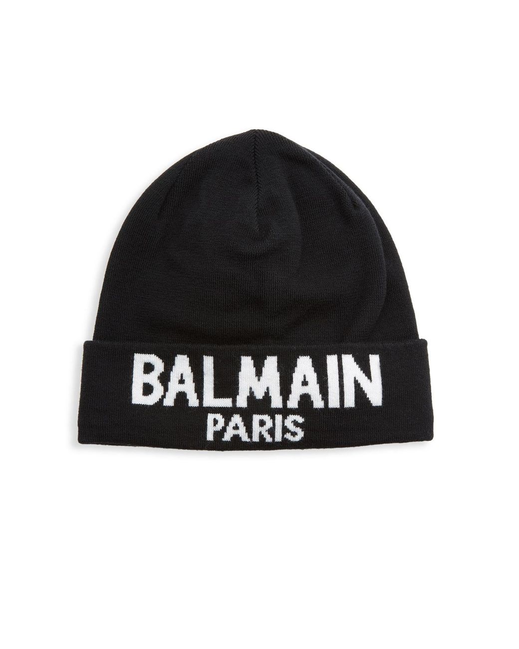 Balmain Linen Cashmere Logo Beanie In Black White Black For Men