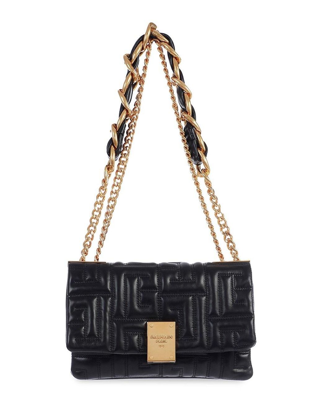 Balmain Small 1945 Monogram Quilted Leather Shoulder Bag in Black | Lyst