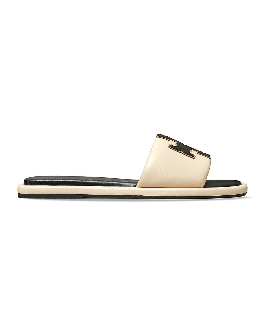 Tory Burch Double-t Monogram Padded Leather Slide Sandals in White | Lyst