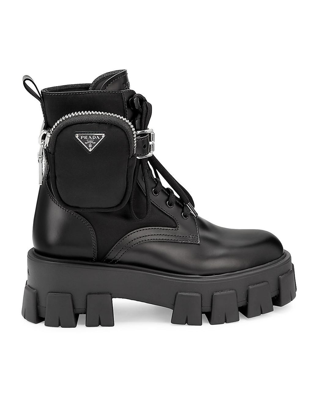 Prada Lug-sole Leather Combat Boots in Nero (Black) - Lyst
