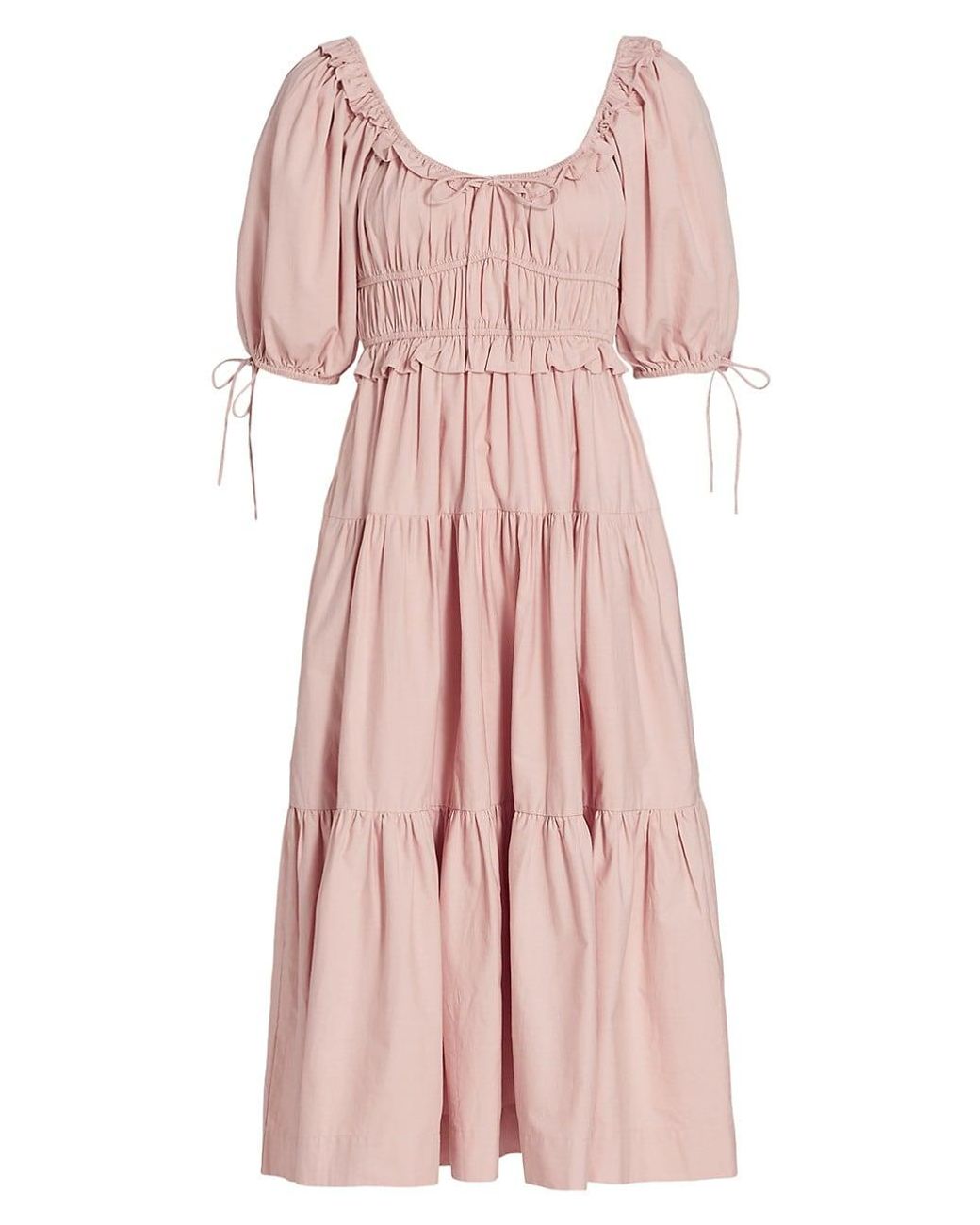 En Saison Cotton Brielle Tiered Midi Dress in Pink Lyst
