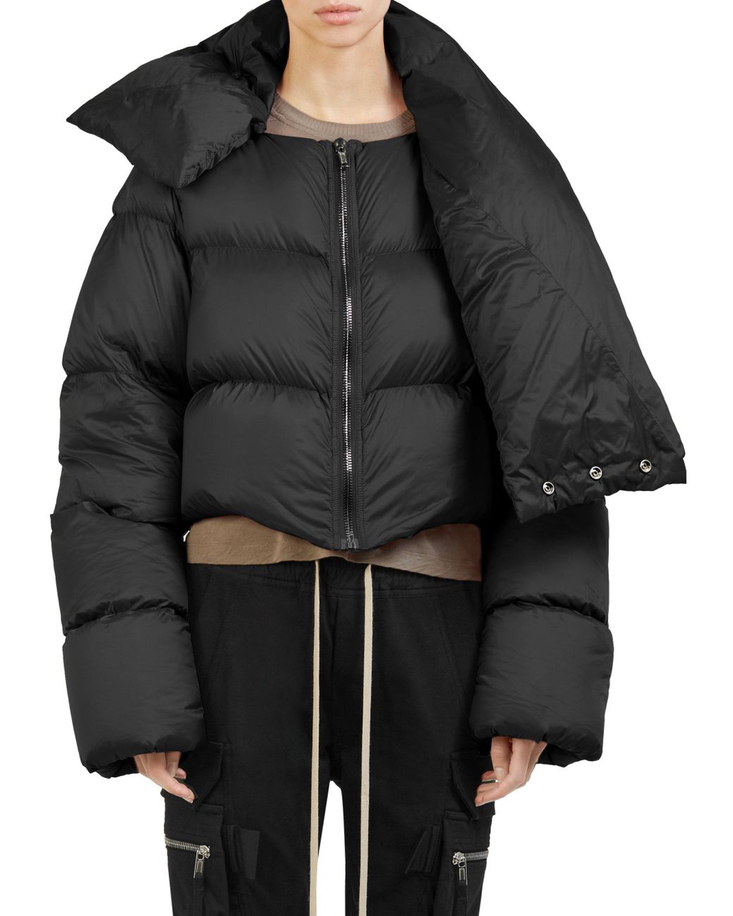 Rick Owens Funnel-neck Cropped Puffer Jacket in Black | Lyst