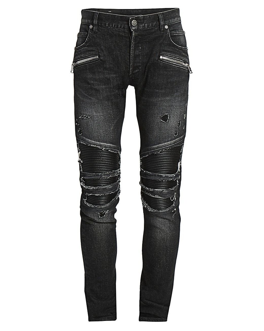 balmain leather jeans