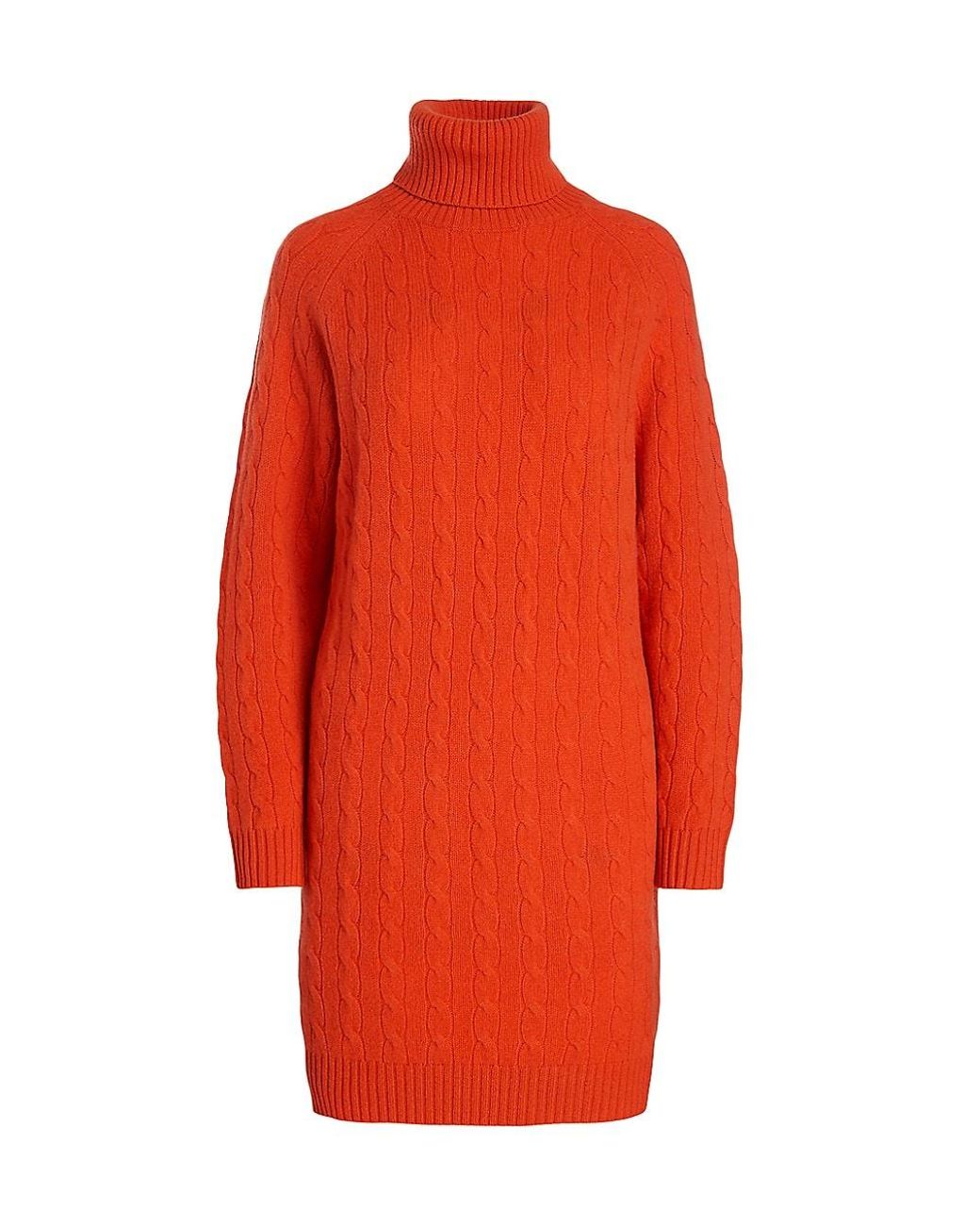 Polo Ralph Lauren Wool Cable-knit Turtleneck Dress in Orange | Lyst