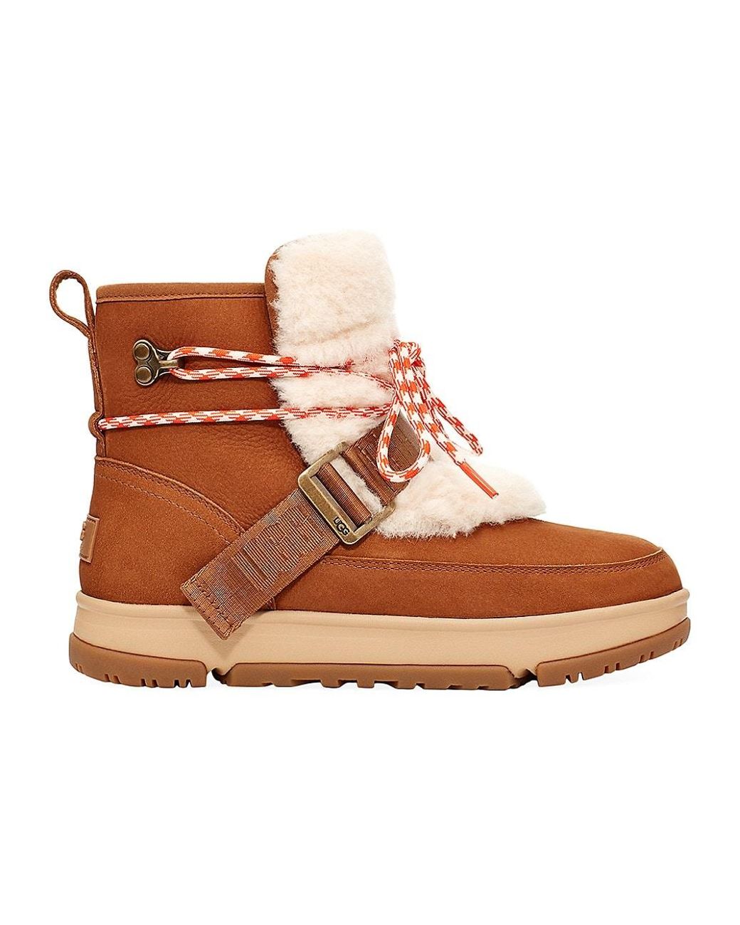 UGG Classic Weather Faux Fur-trimmed Leather Hiking Boots in Chestnut ...
