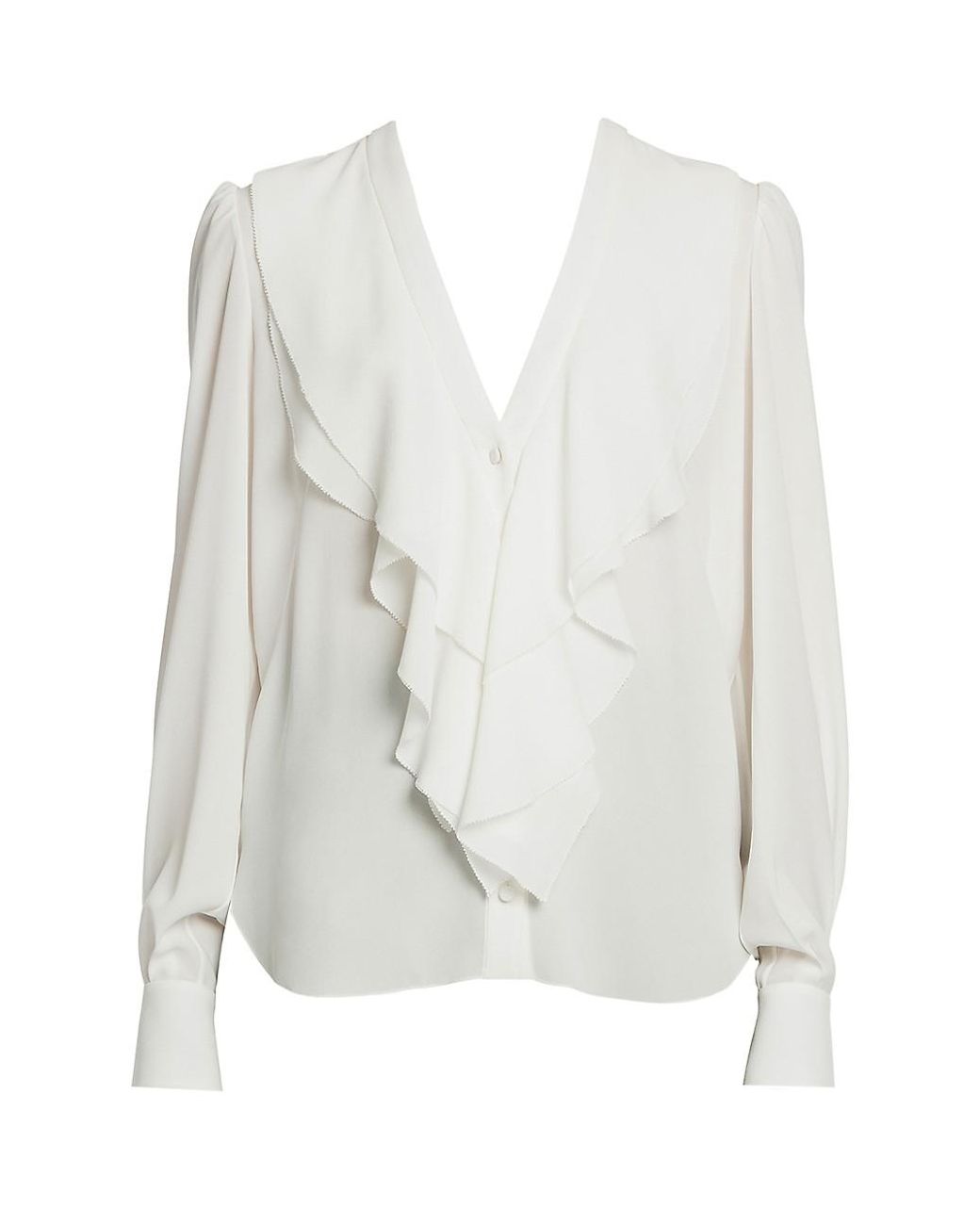 Alexander McQueen Silk Ruffled-front V-neck Blouse in Soft White (White ...