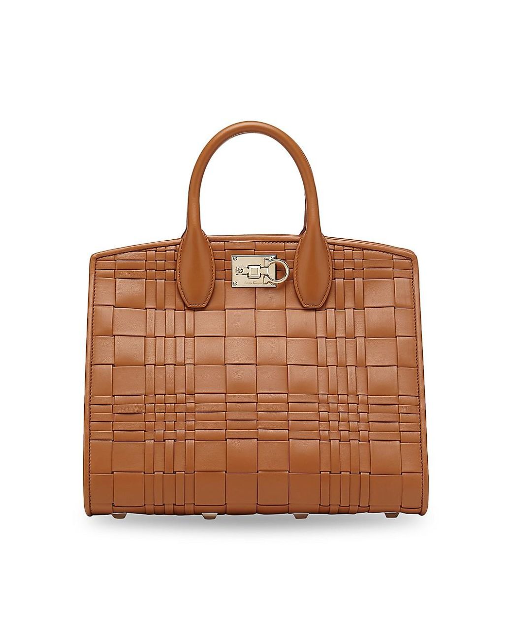 Ferragamo Studio Woven Leather Top Handle Bag In Brown - Lyst