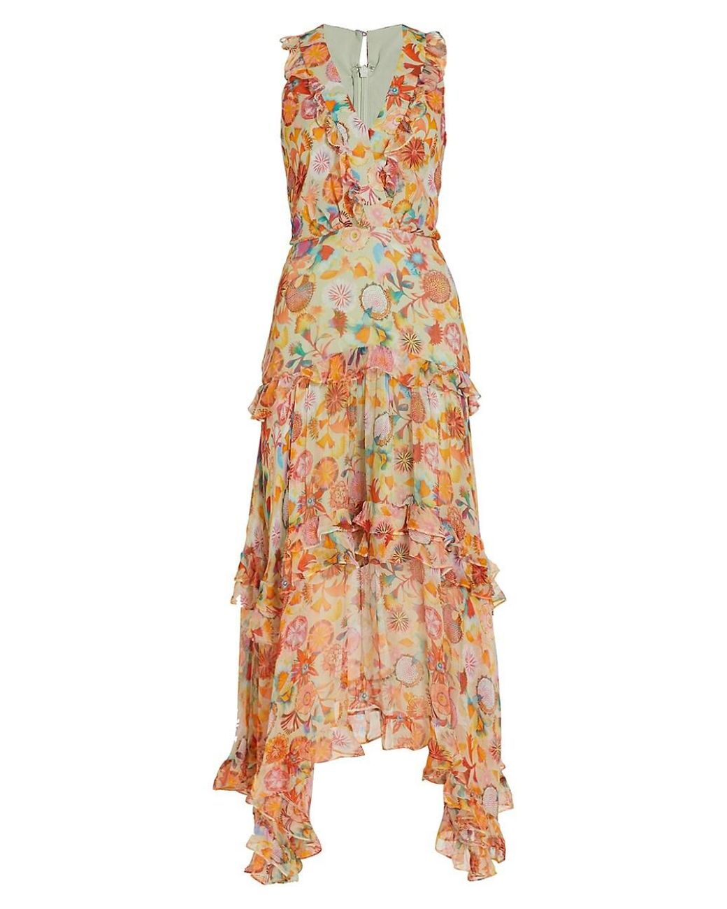 Saloni Jolie Asymmetric Tiered Ruffled Midi-dress | Lyst