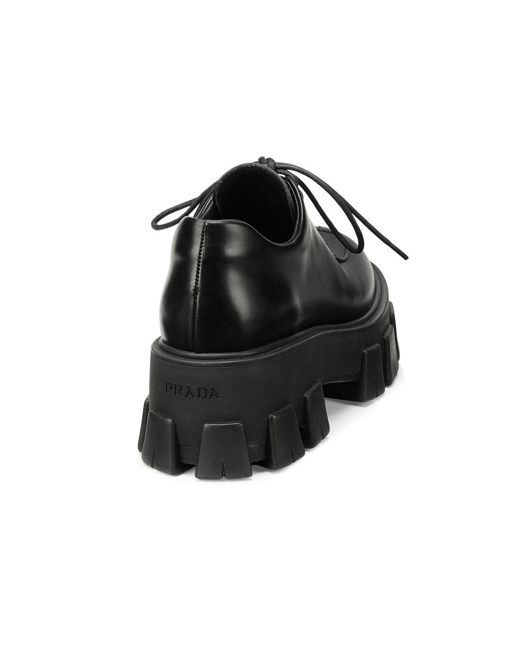 Prada Lug-sole Polished Leather Creepers in Black | Lyst