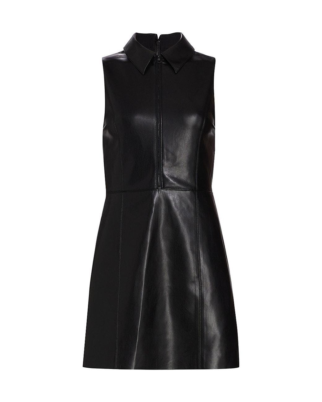 Alice + Olivia Ellis Zip-front Vegan Leather Minidress in Black | Lyst