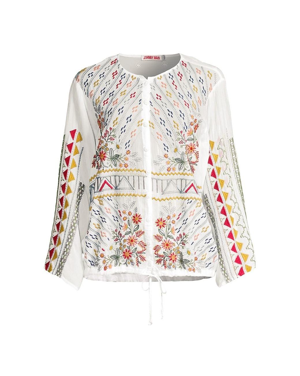 Johnny Was Ezra Embroidered Blouse in White | Lyst