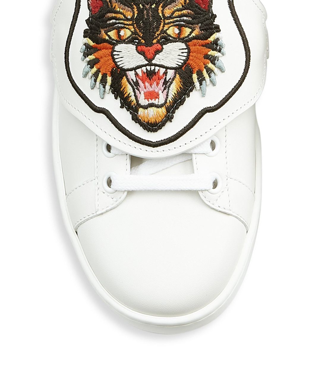 Gucci Leather New Ace Lion Patch Sneakers in White | Lyst