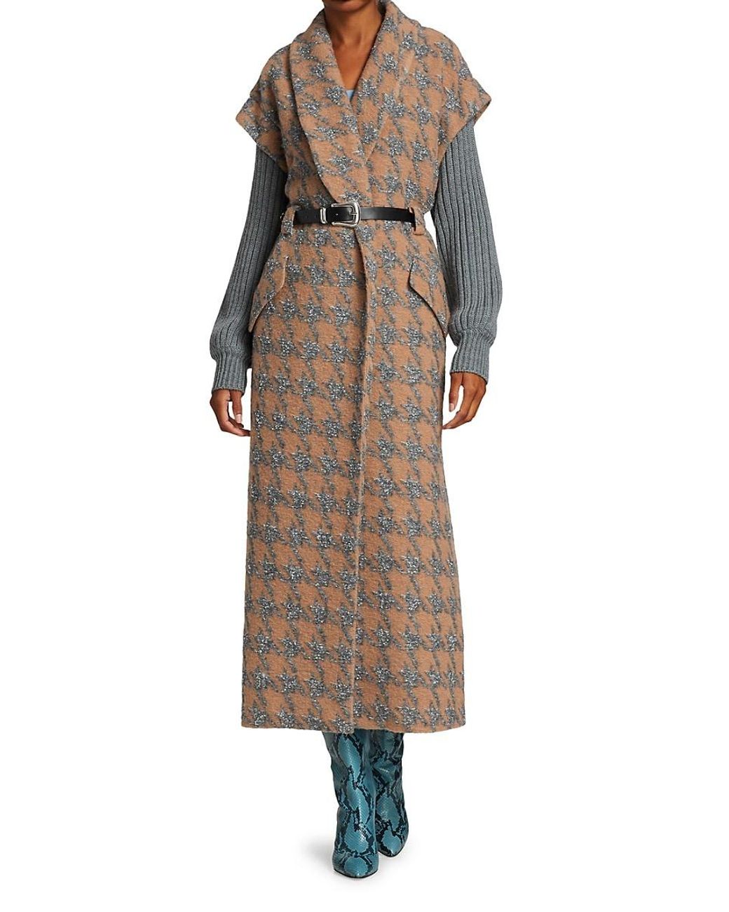 Cinq À Sept Melissa Wool-blend Rib-knit Sleeve Houndstooth Coat | Lyst