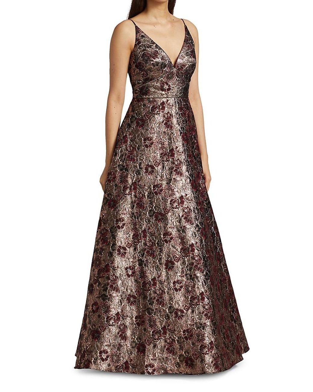 ML Monique Lhuillier Floral Metallic Jacquard Gown | Lyst