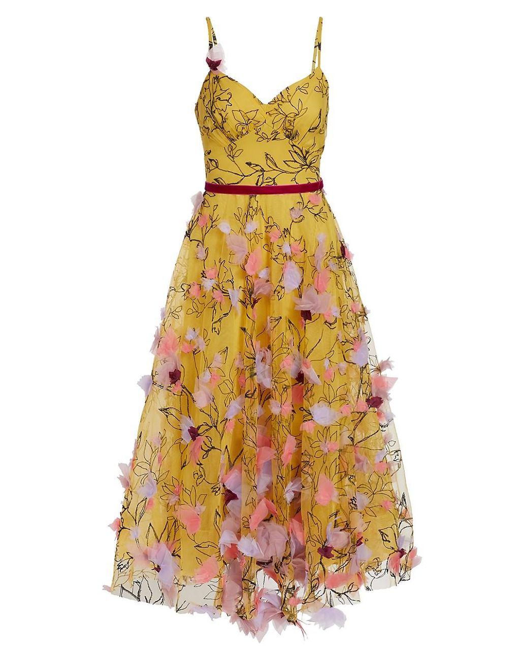 Marchesa notte Floral Embroidered Gown in Yellow | Lyst