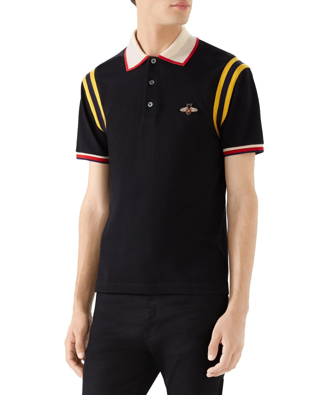 Gucci Cotton Polo With Bee in Black for Men | Lyst