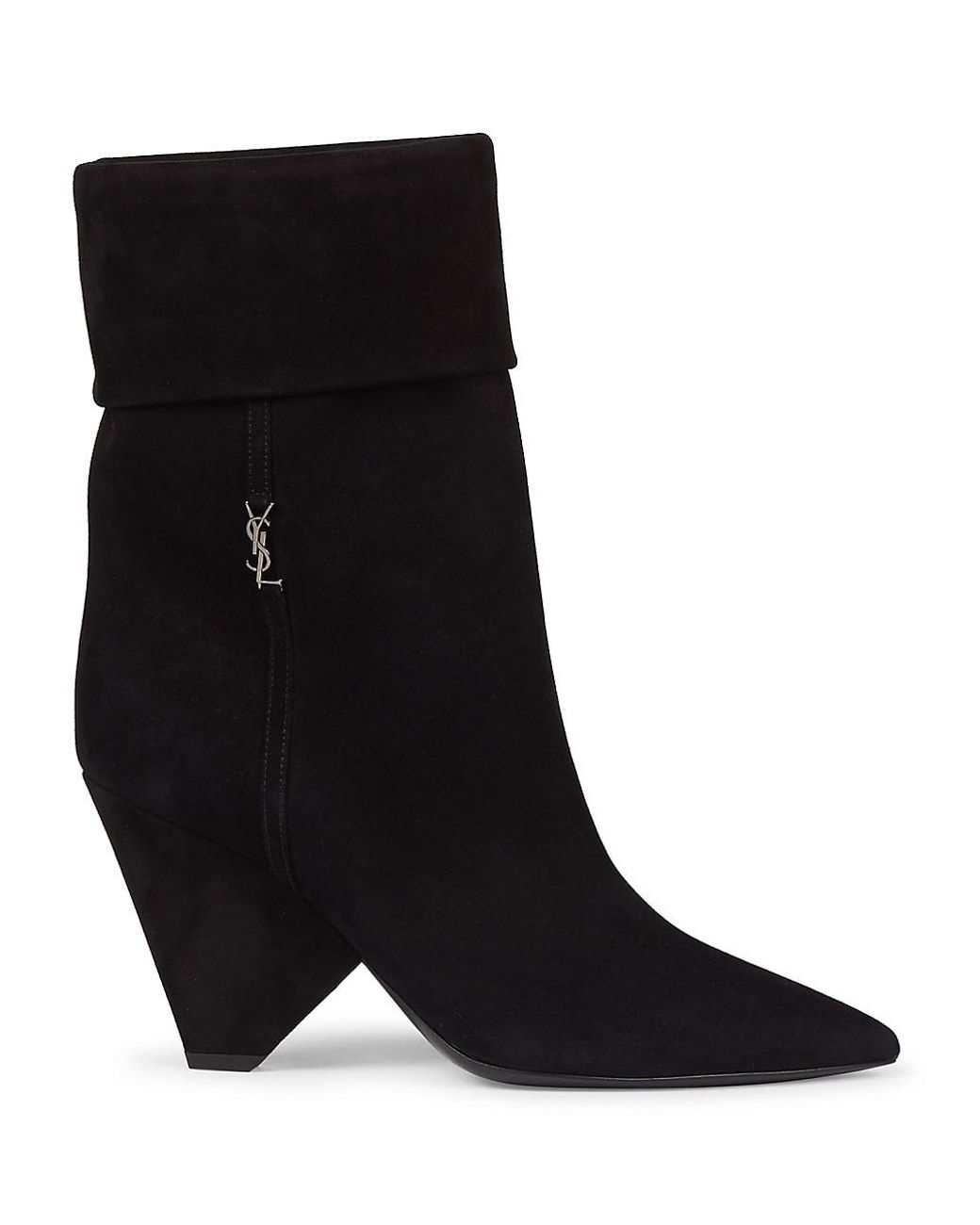 Saint Laurent Liz Logo Suede Boots in Black | Lyst