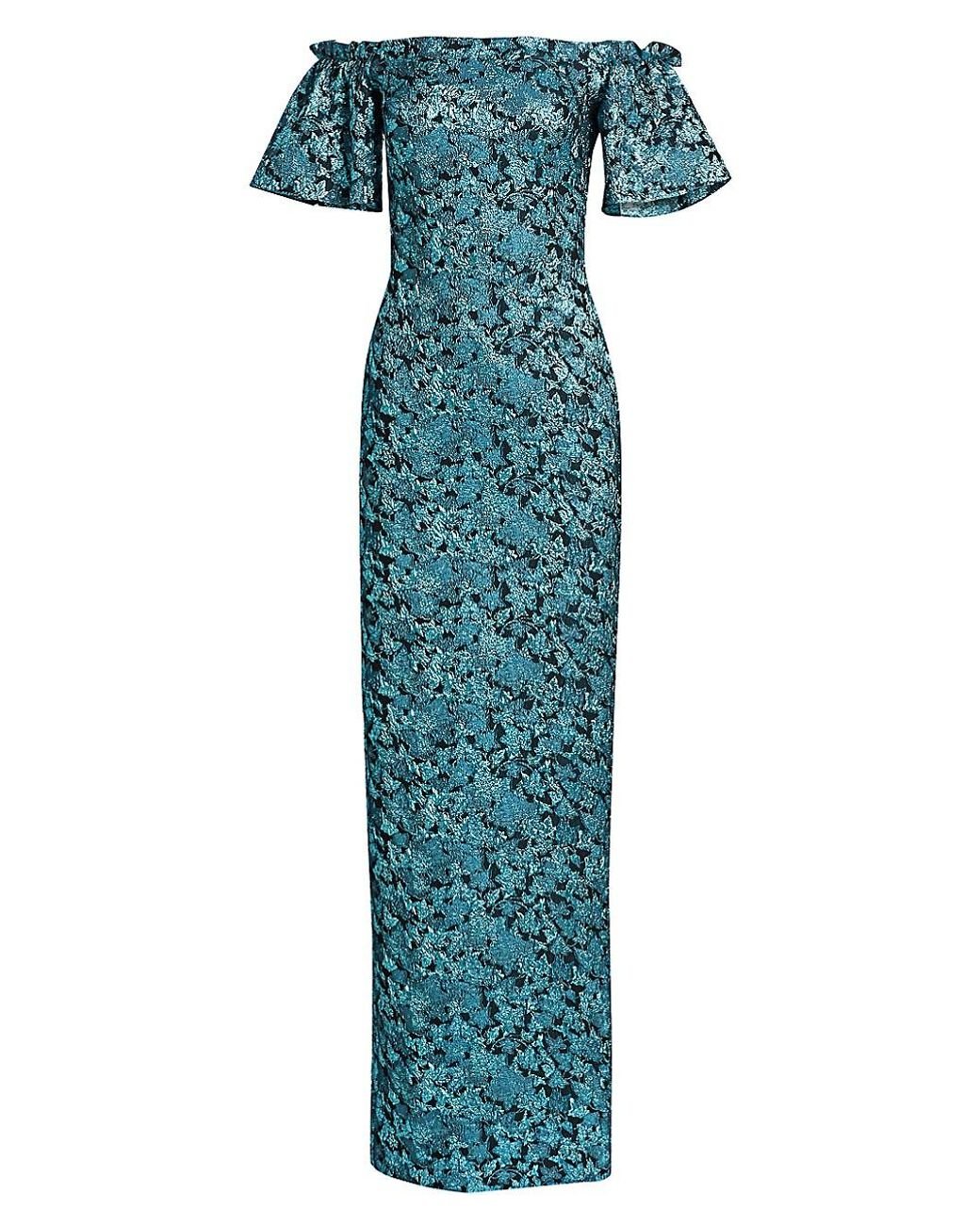 THEIA Floral Jacquard Offshoulder Gown in Blue Lyst