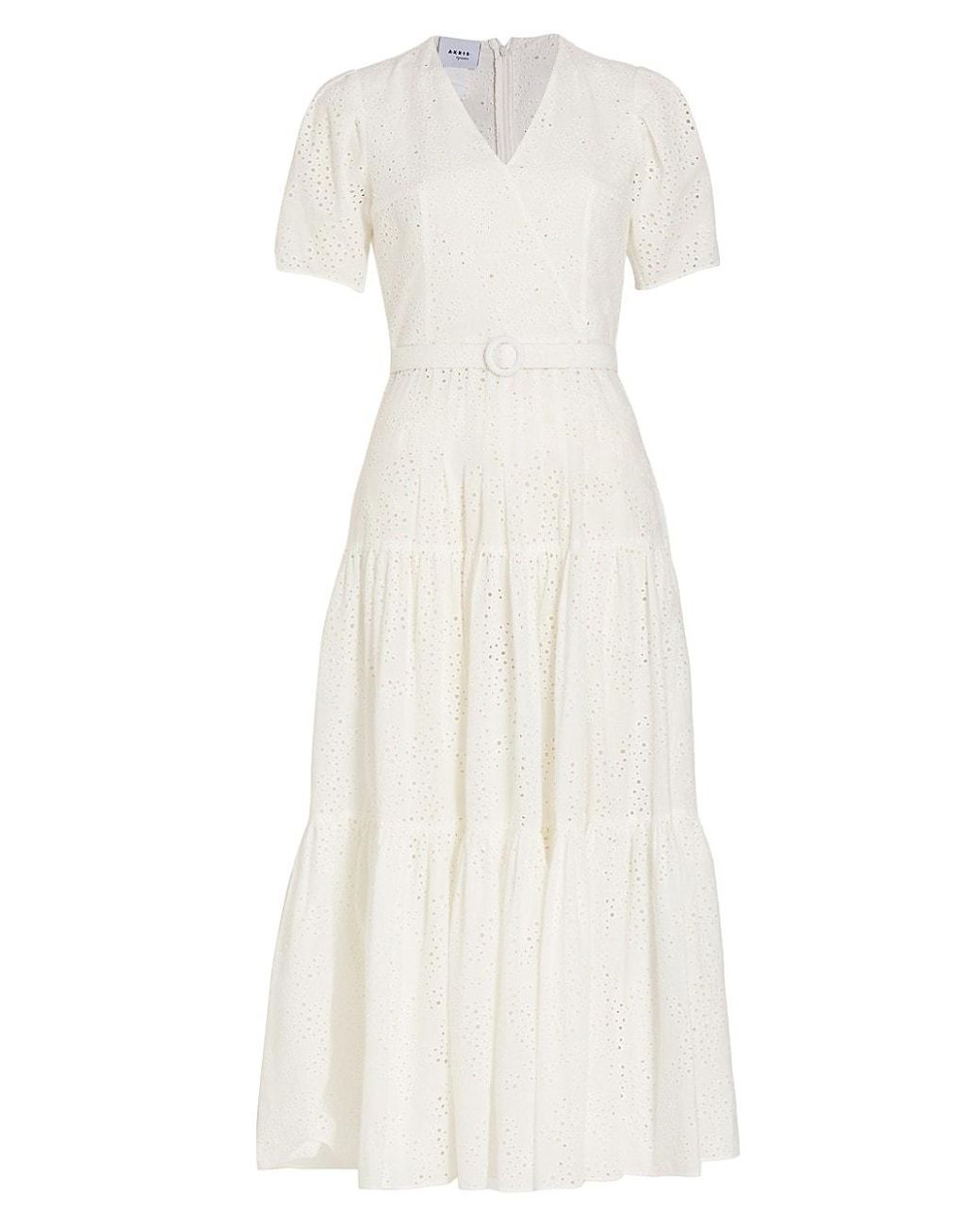 Akris Punto Tiered Belted Midi-dress in White | Lyst