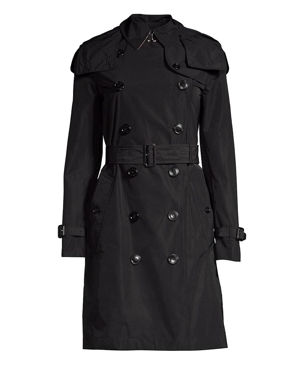vest Afskrække kontanter Burberry Synthetic Kensington Hooded Double-breasted Logo Trench Coat in  Black - Lyst
